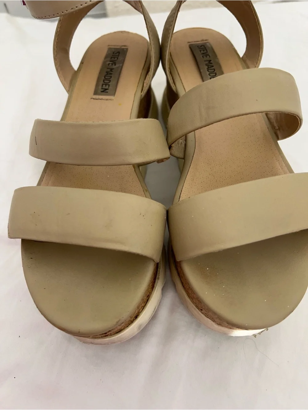 Steve Madden Beige Cork Platform Sandals with Ankle Buckle